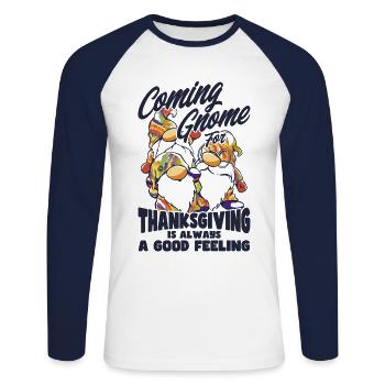 Thanksgiving Funny Gnomes Costume Autumn - Unisex Long Sleeve Baseball T-Shirt - white/navy - Front - Nik (191cm)