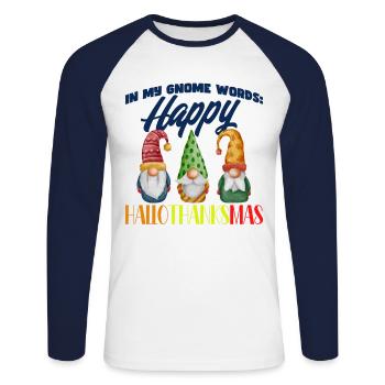 Thanksgiving Funny Dwarves Costume Autumn - Unisex Long Sleeve Baseball T-Shirt - white/navy - Front - Nik (191cm)