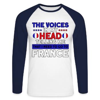 French Flag French Roots Gift - Unisex Long Sleeve Baseball T-Shirt - white/navy - Front - Nik (191cm)