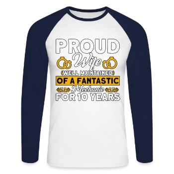 Rose Wedding 10 Years Marriage Gift - Unisex Long Sleeve Baseball T-Shirt - white/navy - Front - Nik (191cm)