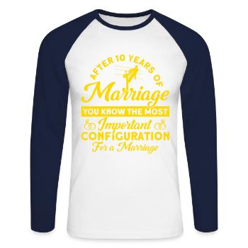 Rose Wedding After 10 Years of Marriage Gift - Unisex Long Sleeve Baseball T-Shirt - white/navy - Front - Nik (191cm)