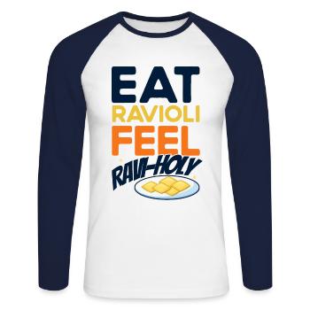 Noodles Noodle Lover Ravioli Cadeau - T-shirt baseball manches longues Homme - blanc/marine - Devant - Nik (191cm)