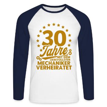 Perlenhochzeit Ehepaar 30. Hochzeitstag Geschenk - Unisex Baseballshirt langarm - Weiß/Navy - Vorne - Nik (191cm)