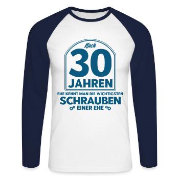 Perlenhochzeit Ehepaar 30. Hochzeitstag Geschenk - Unisex Baseballshirt langarm - Weiß/Navy - Vorne - Nik (191cm)