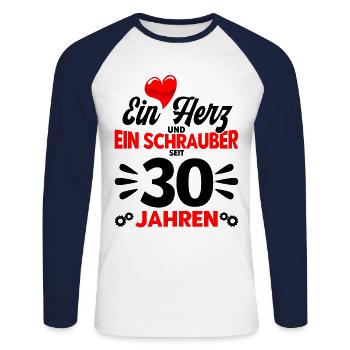 Perlenhochzeit Ehepaar 30. Hochzeitstag Geschenk - Unisex Baseballshirt langarm - Weiß/Navy - Vorne - Nik (191cm)