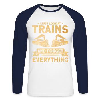 Modellbahn Zug Lokomotiven Geschenk - Unisex Baseballshirt langarm - Weiß/Navy - Vorne - Nik (191cm)