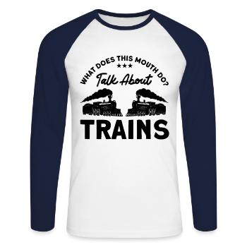Modellbahn Zug Lokomotiven Geschenk - Unisex Baseballshirt langarm - Weiß/Navy - Vorne - Nik (191cm)