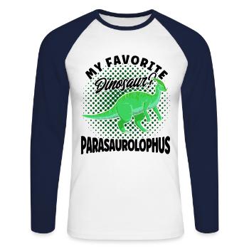 Parasaurolophus Dinosaur Lover Gift - Unisex Long Sleeve Baseball T-Shirt - white/navy - Front - Nik (191cm)