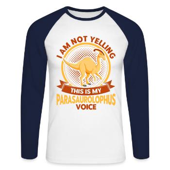 Parasaurolophus Dinosaur Lover Gift - Unisex Long Sleeve Baseball T-Shirt - white/navy - Front - Nik (191cm)