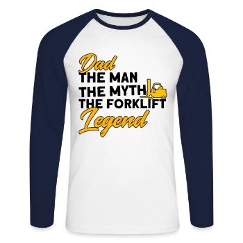 Forklift driver Papa, the forklift legend - Unisex Long Sleeve Baseball T-Shirt - white/navy - Front - Nik (191cm)