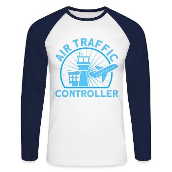 Contrôle de la circulation aérienne Contrôleur de la circulation aérienne Cadeau de l’aéroport - T-shirt baseball manches longues Homme - blanc/marine - Devant - Nik (191cm)