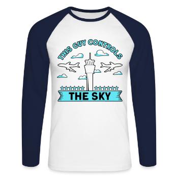 Contrôle de la circulation aérienne Contrôleur de la circulation aérienne Cadeau de l’aéroport - T-shirt baseball manches longues Homme - blanc/marine - Devant - Nik (191cm)