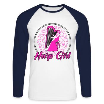 Harpiste Harp Girl Cadeau - T-shirt baseball manches longues Homme - blanc/marine - Devant - Nik (191cm)