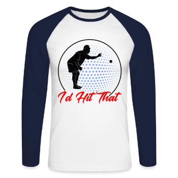 Jeu de boules Je rencontrerais le cadeau - T-shirt baseball manches longues Homme - blanc/marine - Devant - Nik (191cm)