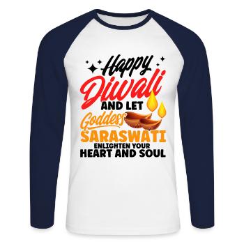 Diwali Hindus Sikh Fest der Lichter Geschenk - Unisex Baseballshirt langarm - Weiß/Navy - Vorne - Nik (191cm)