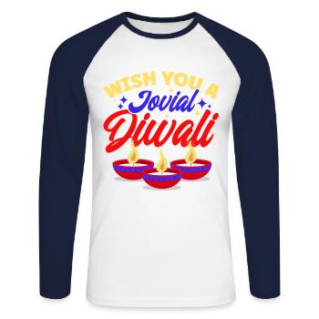 Diwali Hindus Sikh Festival of Lights Cadeau - T-shirt baseball manches longues Homme - blanc/marine - Devant - Nik (191cm)