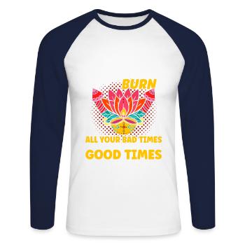 Diwali Hindus Sikh Fest der Lichter Geschenk - Unisex Baseballshirt langarm - Weiß/Navy - Vorne - Nik (191cm)
