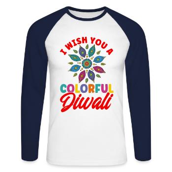 Diwali Hindus Sikh Fest der Lichter Geschenk - Unisex Baseballshirt langarm - Weiß/Navy - Vorne - Nik (191cm)