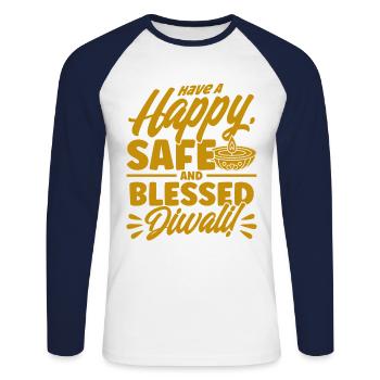 Diwali Hindus Sikh Fest der Lichter Geschenk - Unisex Baseballshirt langarm - Weiß/Navy - Vorne - Nik (191cm)
