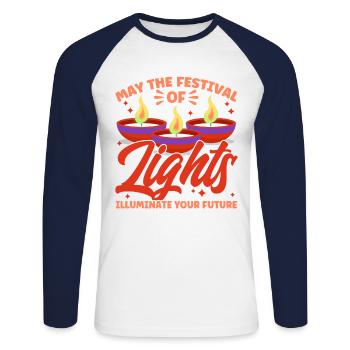 Diwali Hindus Sikh Fest der Lichter Geschenk - Unisex Baseballshirt langarm - Weiß/Navy - Vorne - Nik (191cm)