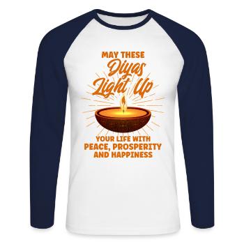 Diwali Hindus Sikh Festival of Lights Cadeau - T-shirt baseball manches longues Homme - blanc/marine - Devant - Nik (191cm)
