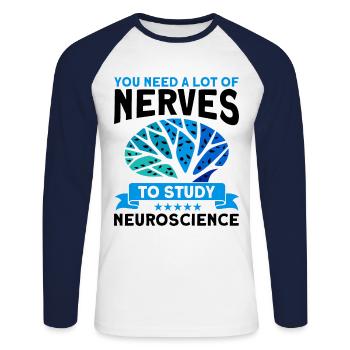 Neurobiologie Neuroscientifique Cadeau - T-shirt baseball manches longues Homme - blanc/marine - Devant - Nik (191cm)