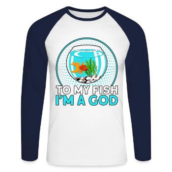 Aquarist Fish Keeper Hobby Aquarium Fish Keeper - T-shirt baseball manches longues Homme - blanc/marine - Devant - Nik (191cm)