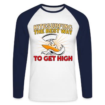 Kiteboarder La meilleure façon d’obtenir un cadeau élevé - T-shirt baseball manches longues Homme - blanc/marine - Devant - Nik (191cm)