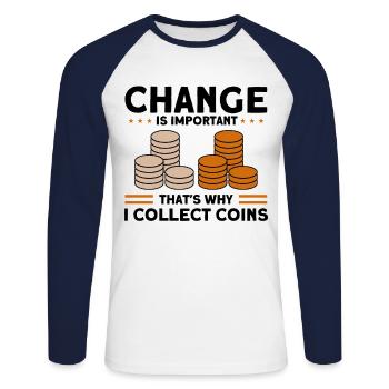 Coin Collection Coin Collectors Numismatics Coin Collections - Unisex Long Sleeve Baseball T-Shirt - white/navy - Front - Nik (191cm)