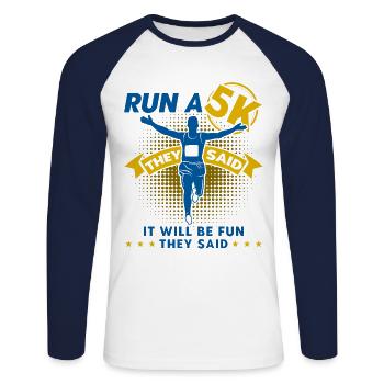 Half Marathon Running Jogger Gift - Unisex Long Sleeve Baseball T-Shirt - white/navy - Front - Nik (191cm)