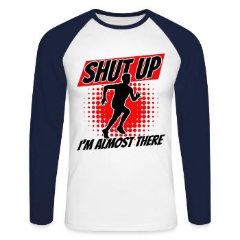 Jogging Running Runner Gift - Unisex Long Sleeve Baseball T-Shirt - white/navy - Front - Nik (191cm)
