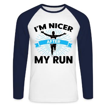 Running Runner Jogger Gift - Unisex Long Sleeve Baseball T-Shirt - white/navy - Front - Nik (191cm)
