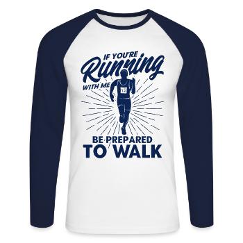 Half Marathon Jogging Running Gift - Unisex Long Sleeve Baseball T-Shirt - white/navy - Front - Nik (191cm)