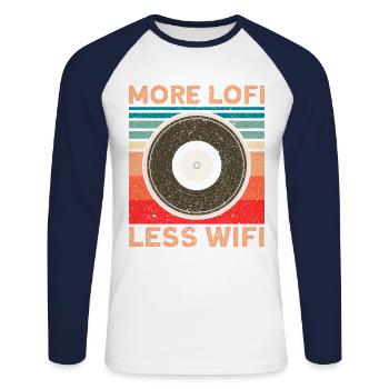 LP Collector Vinyl Record Collector Collector Cadeau - T-shirt baseball manches longues Homme - blanc/marine - Devant - Nik (191cm)