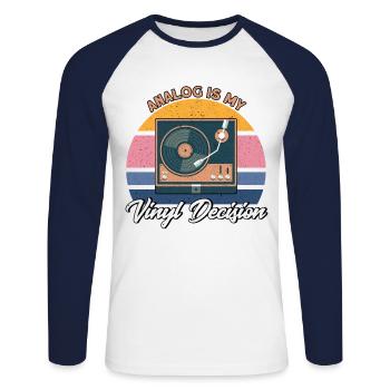 Vinyl Record LP Collector Gift - Unisex Long Sleeve Baseball T-Shirt - white/navy - Front - Nik (191cm)