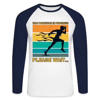 Cadeau de coureur de demi-marathon - T-shirt baseball manches longues Homme - blanc/marine - Devant - Nik (191cm)