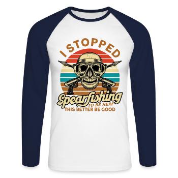 Speerfischer Mit Speerfischen aufgehört Geschenk - Unisex Baseballshirt langarm - Weiß/Navy - Vorne - Nik (191cm)