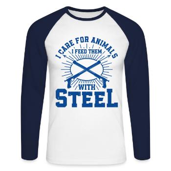 Speerfischen Freitaucher Speerfischer Fischer - Unisex Baseballshirt langarm - Weiß/Navy - Vorne - Nik (191cm)