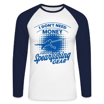 Speerfischen Freitaucher Speerfischer Fischer - Unisex Baseballshirt langarm - Weiß/Navy - Vorne - Nik (191cm)