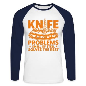 Forge Knives Blacksmith Knife Collection Gift - Unisex Long Sleeve Baseball T-Shirt - white/navy - Front - Nik (191cm)
