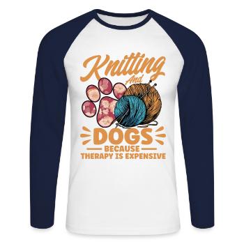 Knitting Yarn Knitting Knitting Fabric Gift - Unisex Long Sleeve Baseball T-Shirt - white/navy - Front - Nik (191cm)