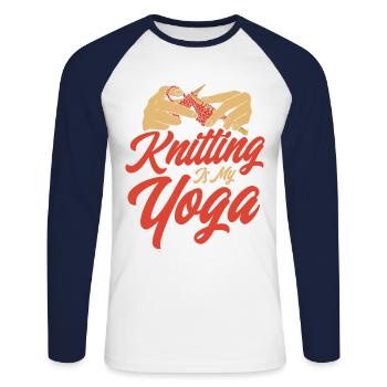 Yarn Knitting Knitting Knitting Fabric Gift - Unisex Long Sleeve Baseball T-Shirt - white/navy - Front - Nik (191cm)