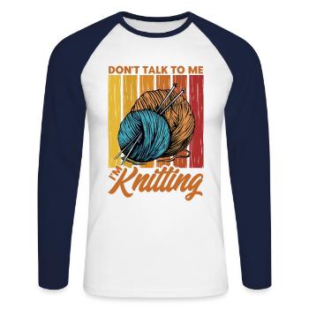 Yarn Knitting Knitting Knitting Lovers Gift - Unisex Long Sleeve Baseball T-Shirt - white/navy - Front - Nik (191cm)