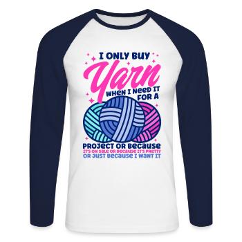 Knitting Fabric Knitting Knitting Gift - Unisex Long Sleeve Baseball T-Shirt - white/navy - Front - Nik (191cm)