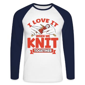 Knitting Knitting Knitting Lovers Gift - Unisex Long Sleeve Baseball T-Shirt - white/navy - Front - Nik (191cm)