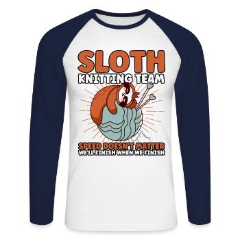 Yarn Knitting Knitting Knitting Fabric Gift - Unisex Long Sleeve Baseball T-Shirt - white/navy - Front - Nik (191cm)