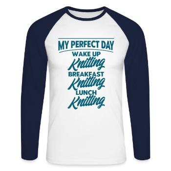 Knitting Fabric Knitting Knitting Gift - Unisex Long Sleeve Baseball T-Shirt - white/navy - Front - Nik (191cm)