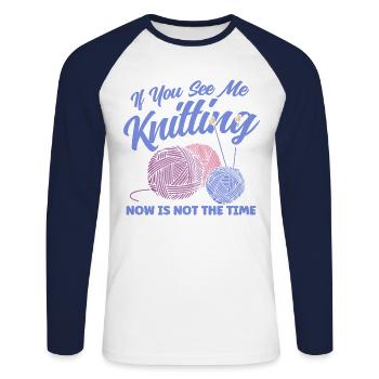 Yarn Knitting Knitting Knitting Lovers Gift - Unisex Long Sleeve Baseball T-Shirt - white/navy - Front - Nik (191cm)