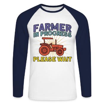 Farmer Farm Cattle Breeder Gift - T-shirt baseball manches longues Homme - blanc/marine - Devant - Nik (191cm)