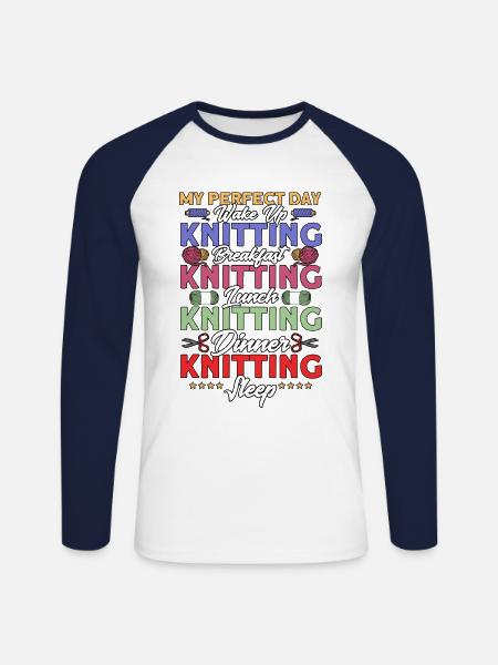 Knitting Fabric Knitting Knitting Gift - Unisex Long Sleeve Baseball T-Shirt - white/navy